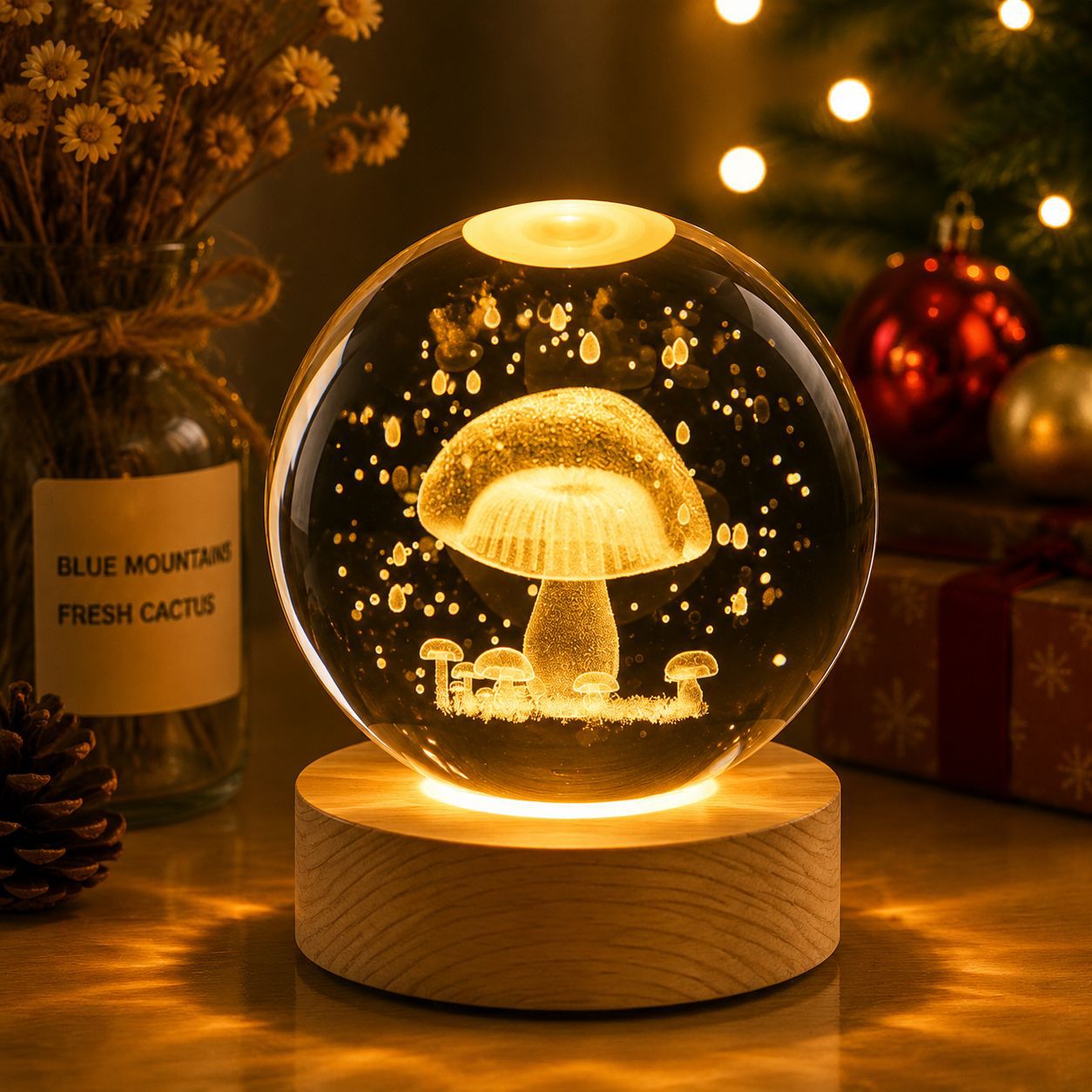 3D Laser-Engraved Crystal Ball Night Light, Smart Led Warm Light Creative Gift, Dreamy Starry Sky Ornament, Bedroom Decoration