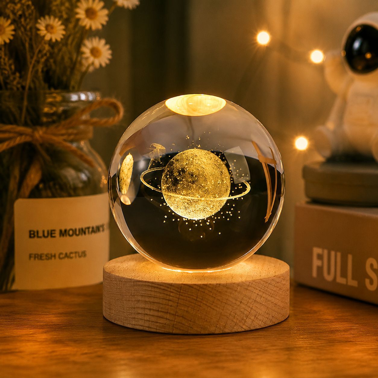 3D Laser-Engraved Crystal Ball Night Light, Smart Led Warm Light Creative Gift, Dreamy Starry Sky Ornament, Bedroom Decoration Overview
