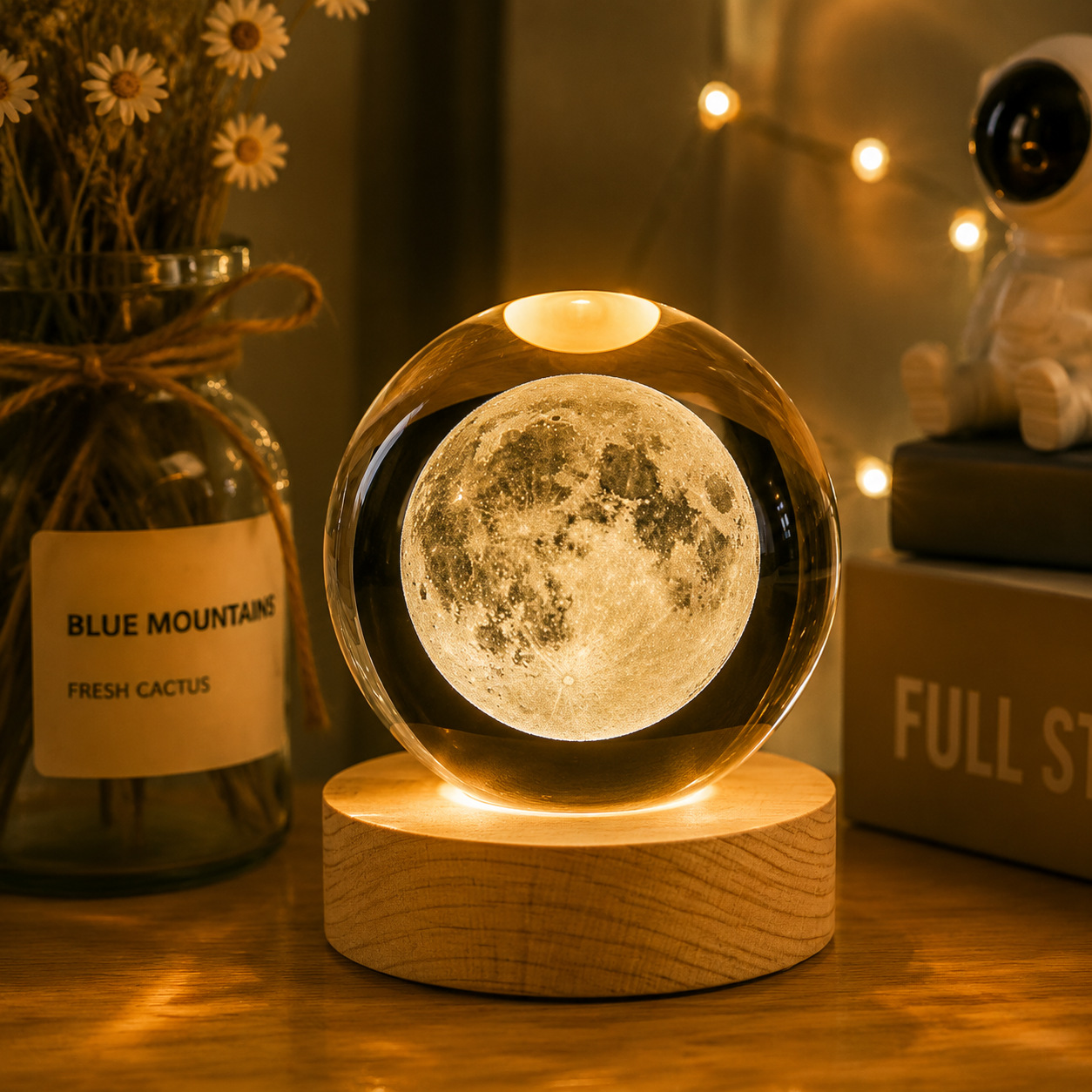 3D Laser-Engraved Crystal Ball Night Light, Smart Led Warm Light Creative Gift, Dreamy Starry Sky Ornament, Bedroom Decoration Overview
